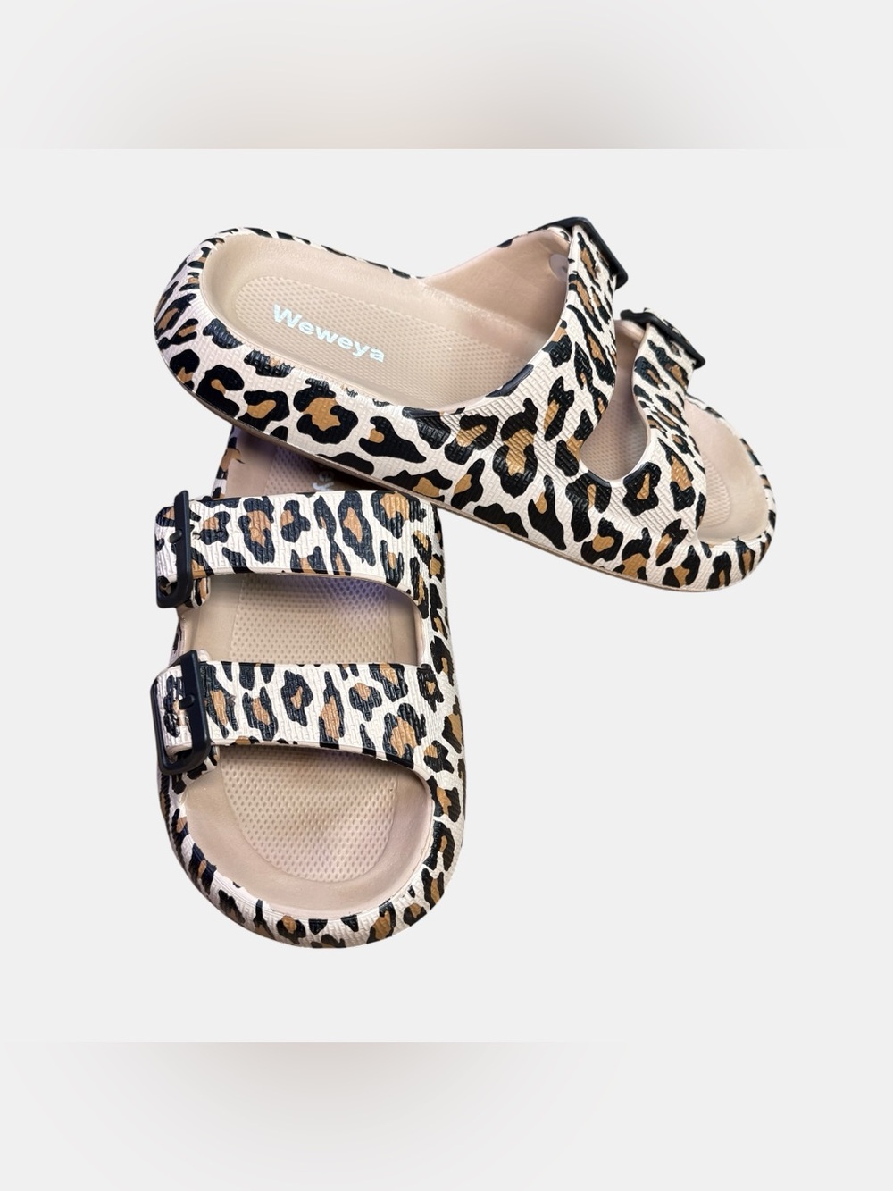 Weweya Leopard Double Buckle Slide Sandals Women’s‎ EU 37-38 US 6.5-7 Comfort
